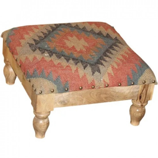 Wooden Rug fitted Foot Stool