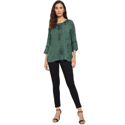 Self Color Embroided Kurta Green Top