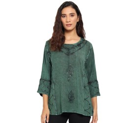 Self Color Embroided Kurta Green Top