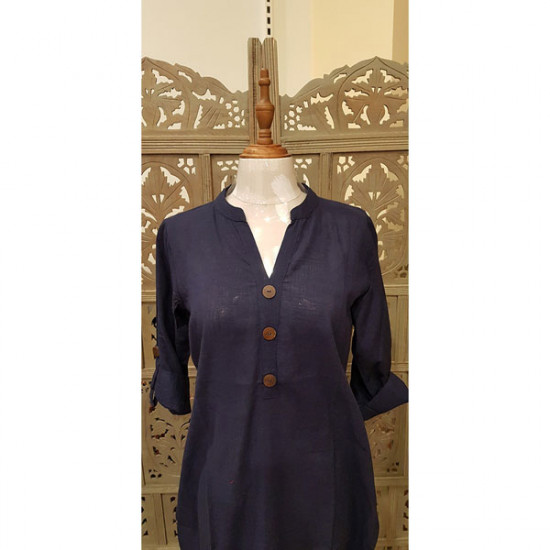 Khadi Long Top (Navy Blue)