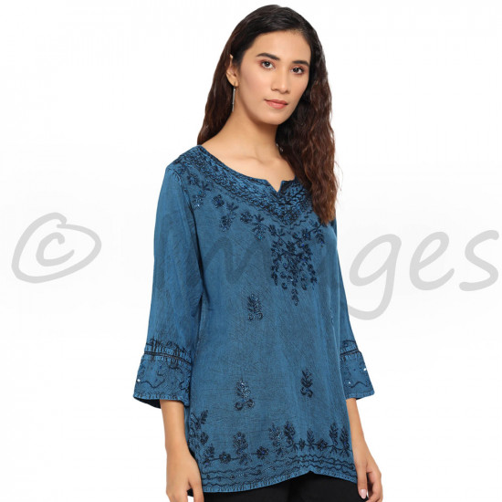 Self Color Embroided Kurta Top