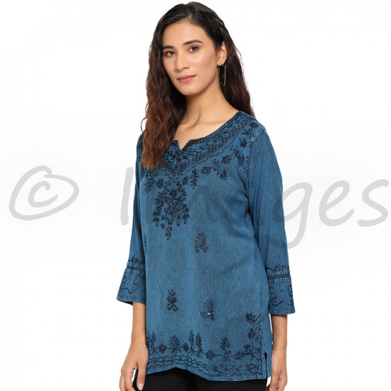 Self Color Embroided Kurta Top