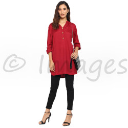 Short Collar V Neck Kurta Top with Foldover Sleeves