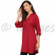 Short Collar V Neck Kurta Top with Foldover Sleeves