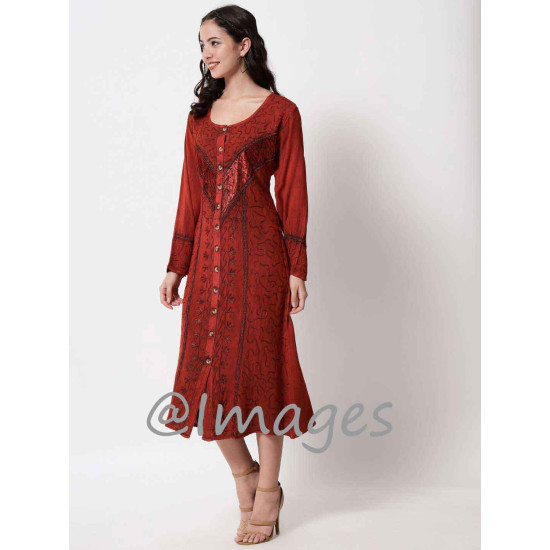 Burgundy Embroidded Long Dress