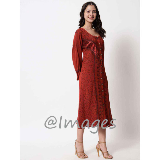 Burgundy Embroidded Long Dress