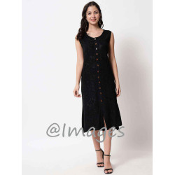 Midnight Black Embroidded Long Dress