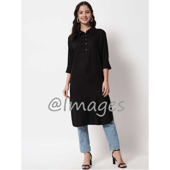 Black Collared 5 Button Top