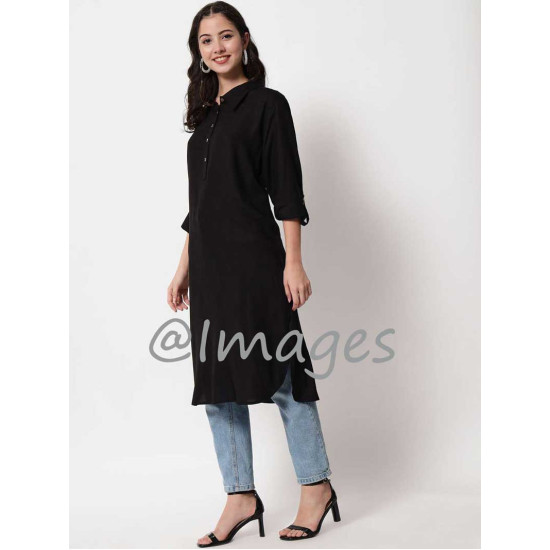 Black Collared 5 Button Top