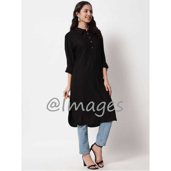 Black Collared 5 Button Top