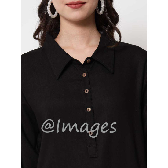 Black Collared 5 Button Top